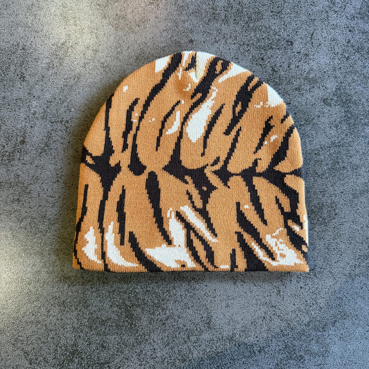 Tiger Stripe Knit Beanie Tan