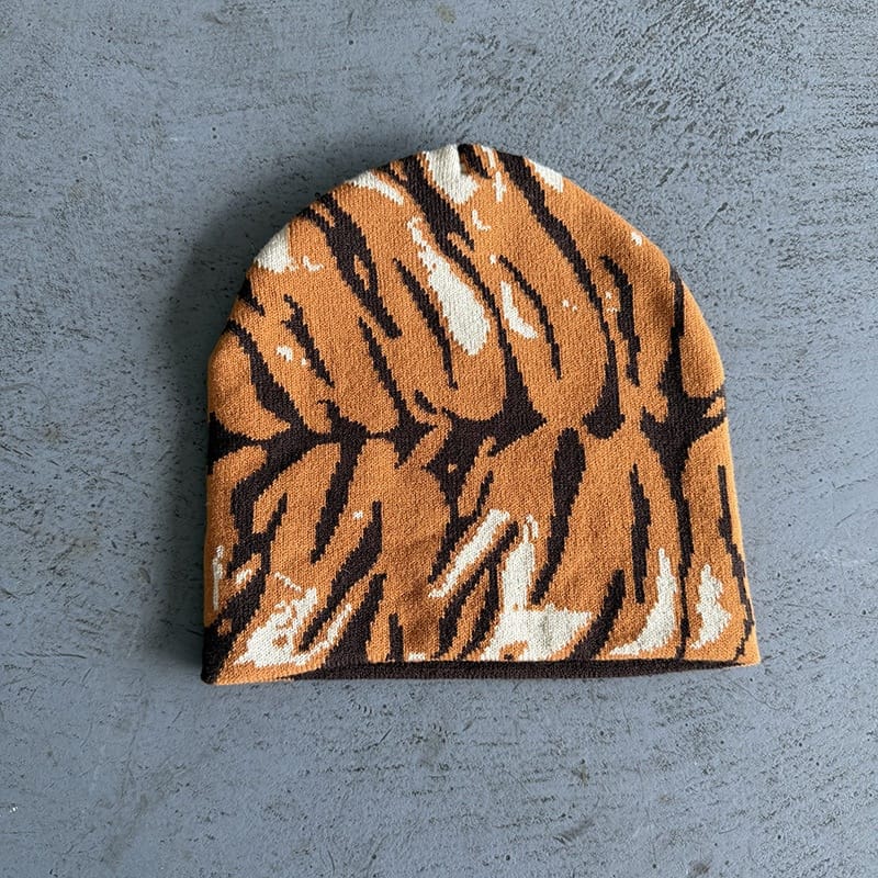 Tiger Stripe Knit Beanie Orange