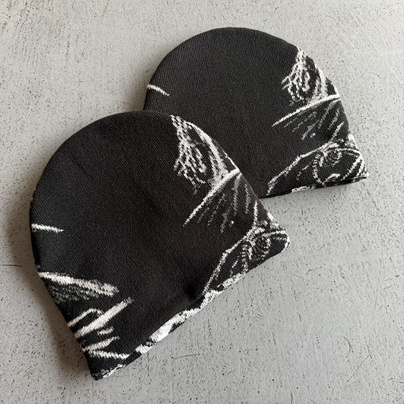 Crucifix Tapestry Graphic Knit Beanie Black