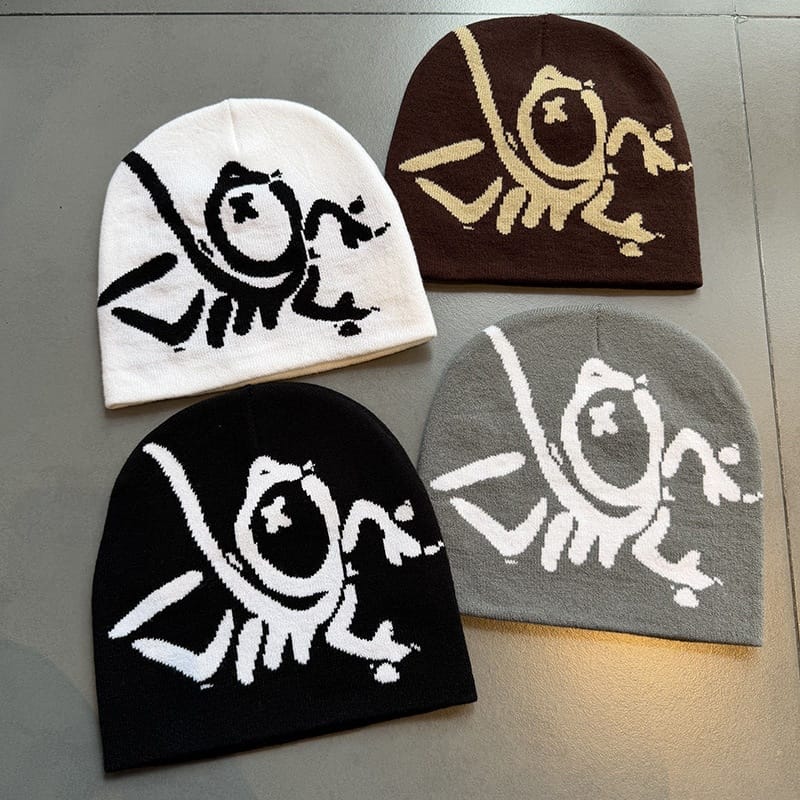 Doodle Skull Knit Beanie