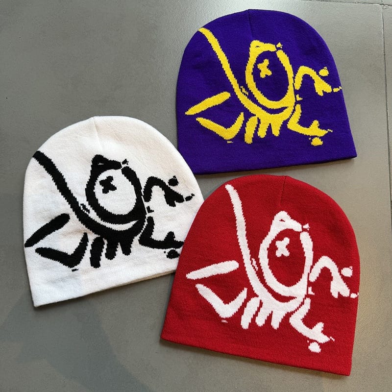 Doodle Skull Knit Beanie