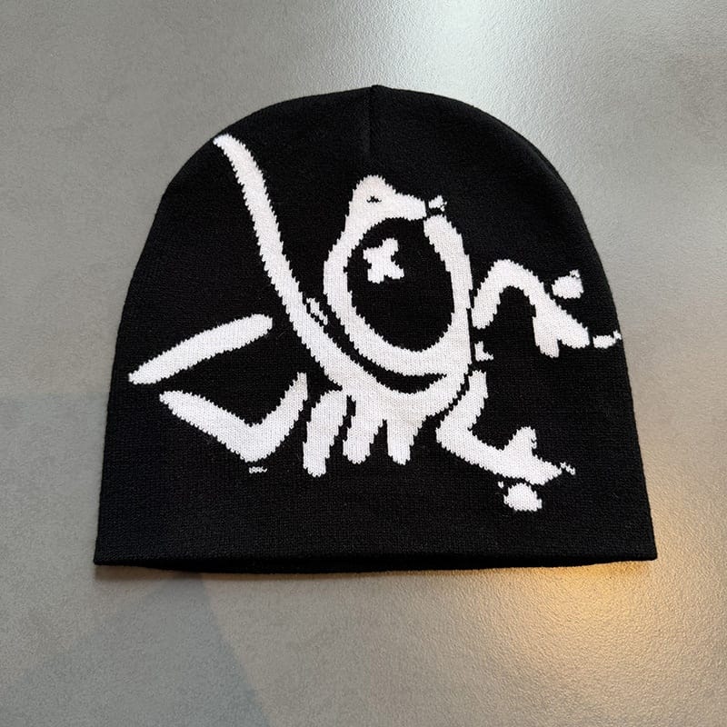 Doodle Skull Knit Beanie Black