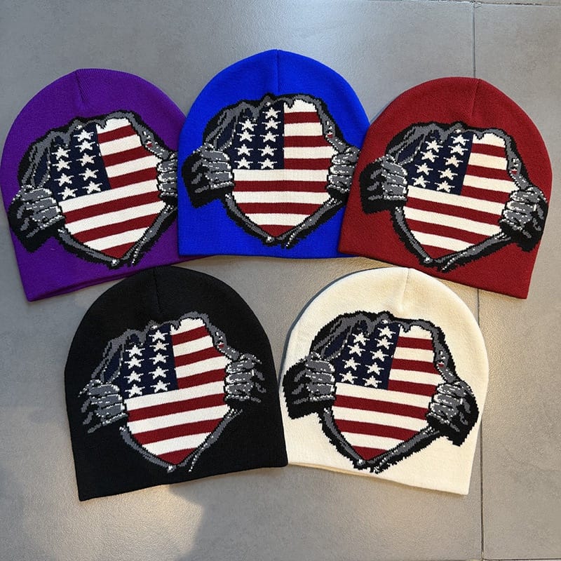 American Flag Shield Knit Beanie