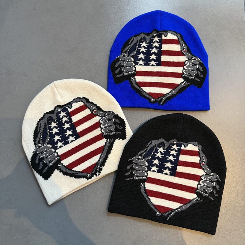 American Flag Shield Knit Beanie