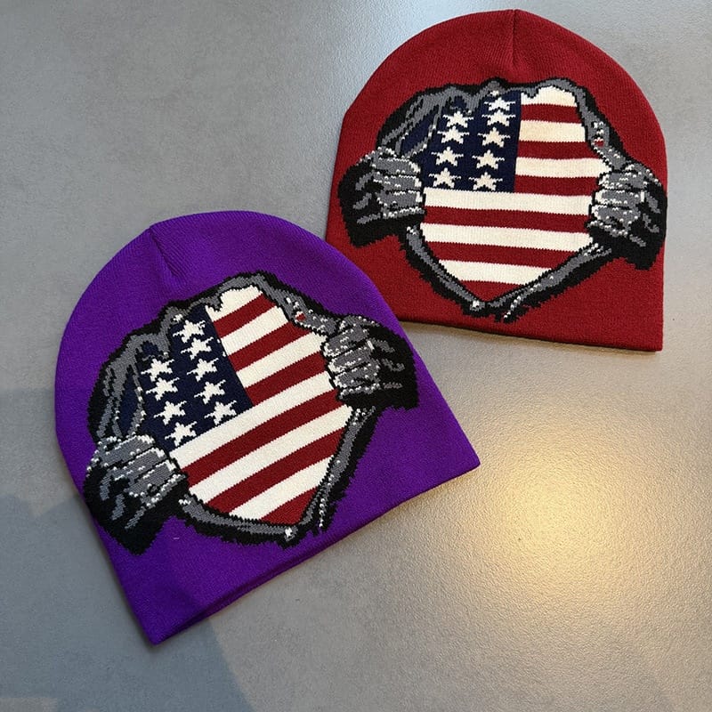 American Flag Shield Knit Beanie