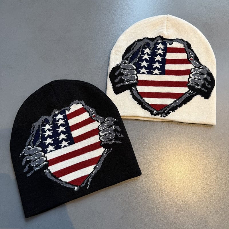 American Flag Shield Knit Beanie