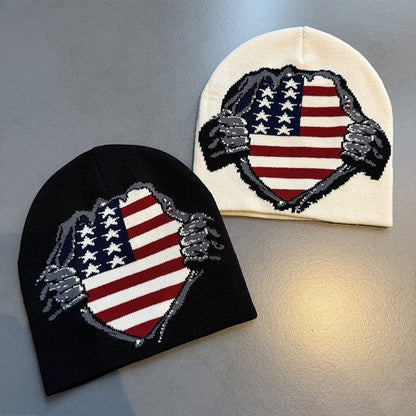 American Flag Shield Knit Beanie