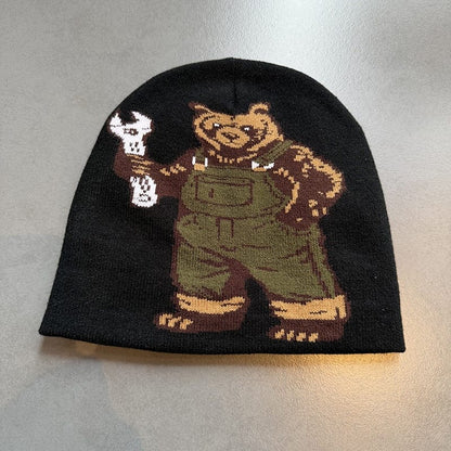 Workwear Bear Knit Beanie Black