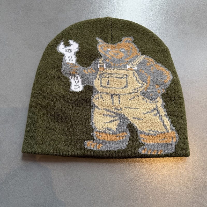Workwear Bear Knit Beanie Olive