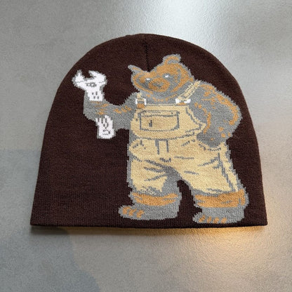 Workwear Bear Knit Beanie Brown
