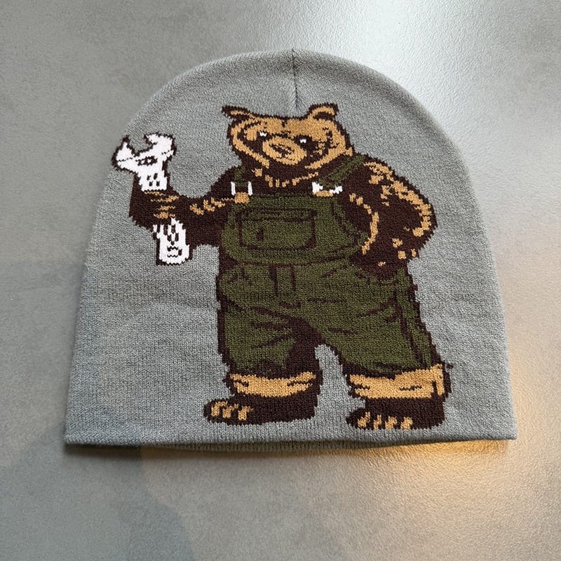 Workwear Bear Knit Beanie Gray