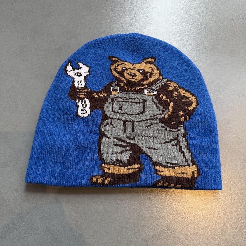 Workwear Bear Knit Beanie Royal Blue