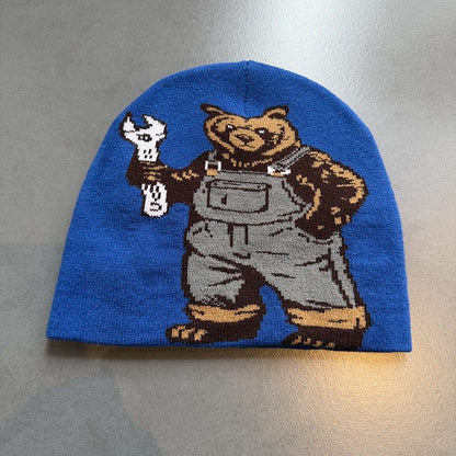 Workwear Bear Knit Beanie Royal Blue