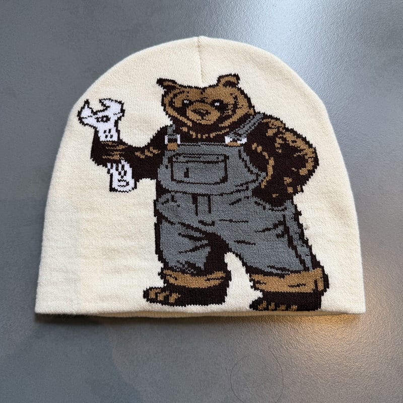 Workwear Bear Knit Beanie Cream