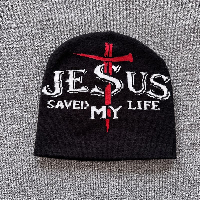 Jesus Saved My Life Knit Beanie Black