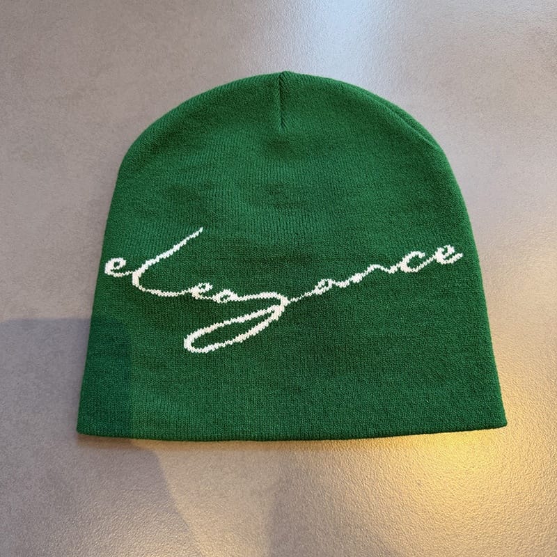 Elegance Script Knit Beanie Green