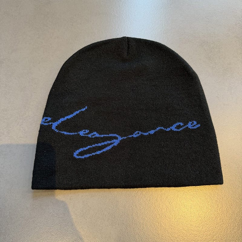 Elegance Script Knit Beanie Black / Blue
