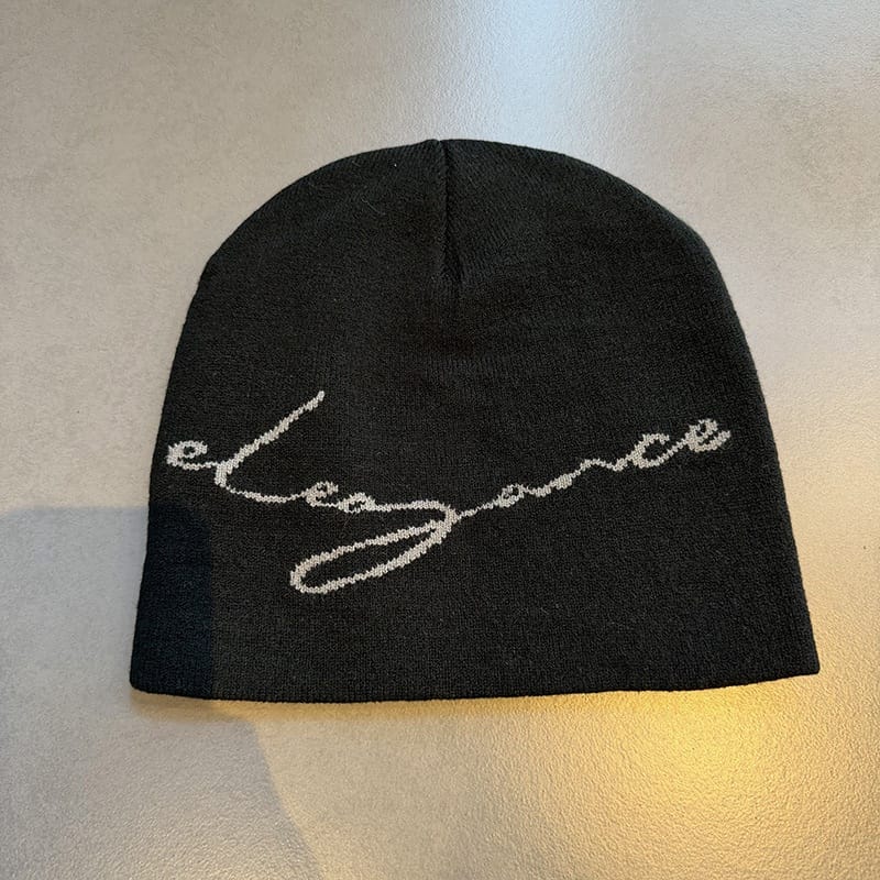 Elegance Script Knit Beanie Black / Gray