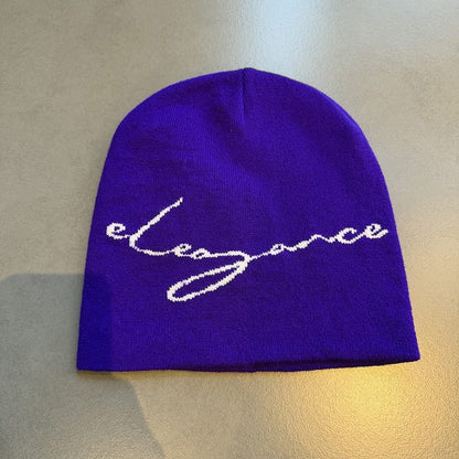 Elegance Script Knit Beanie Purple