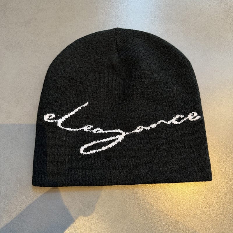 Elegance Script Knit Beanie Black / White