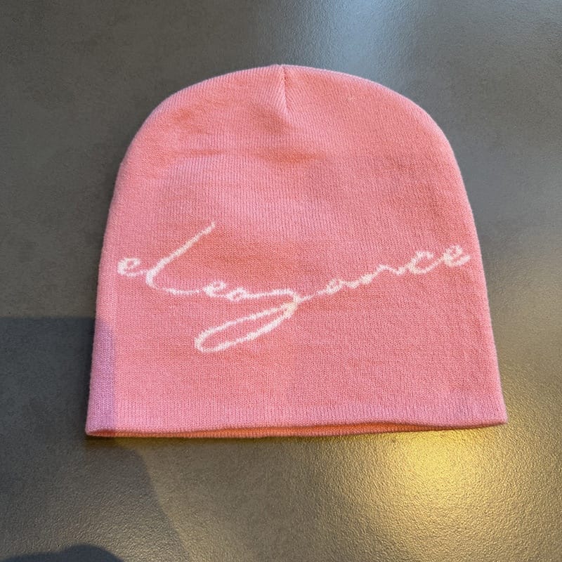 Elegance Script Knit Beanie Pink