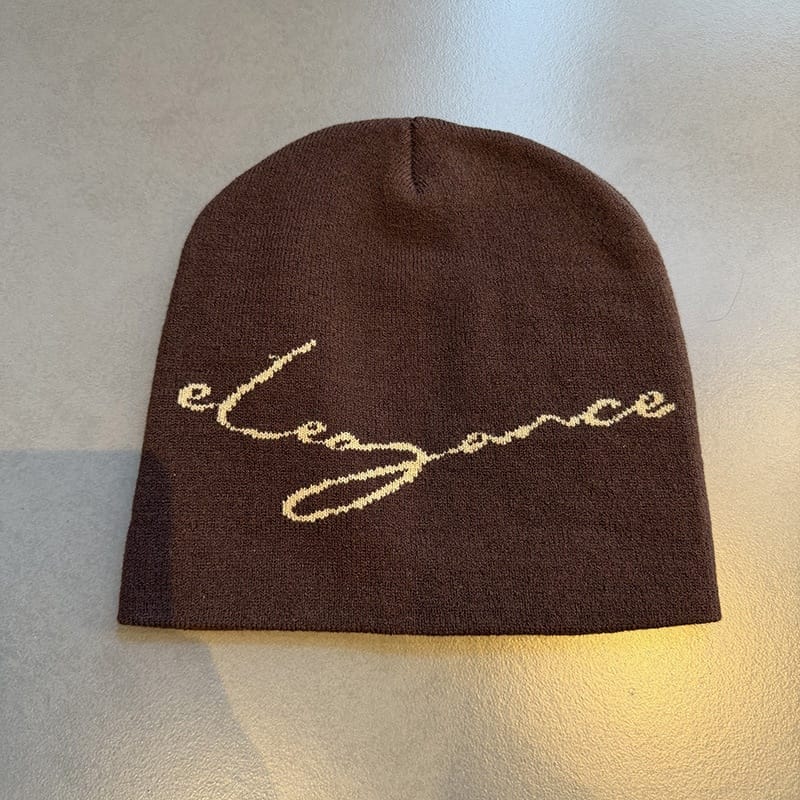 Elegance Script Knit Beanie Brown