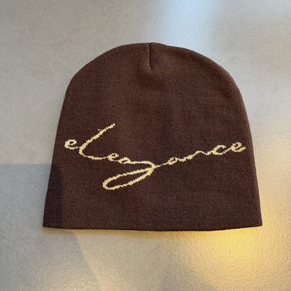 Elegance Script Knit Beanie Brown
