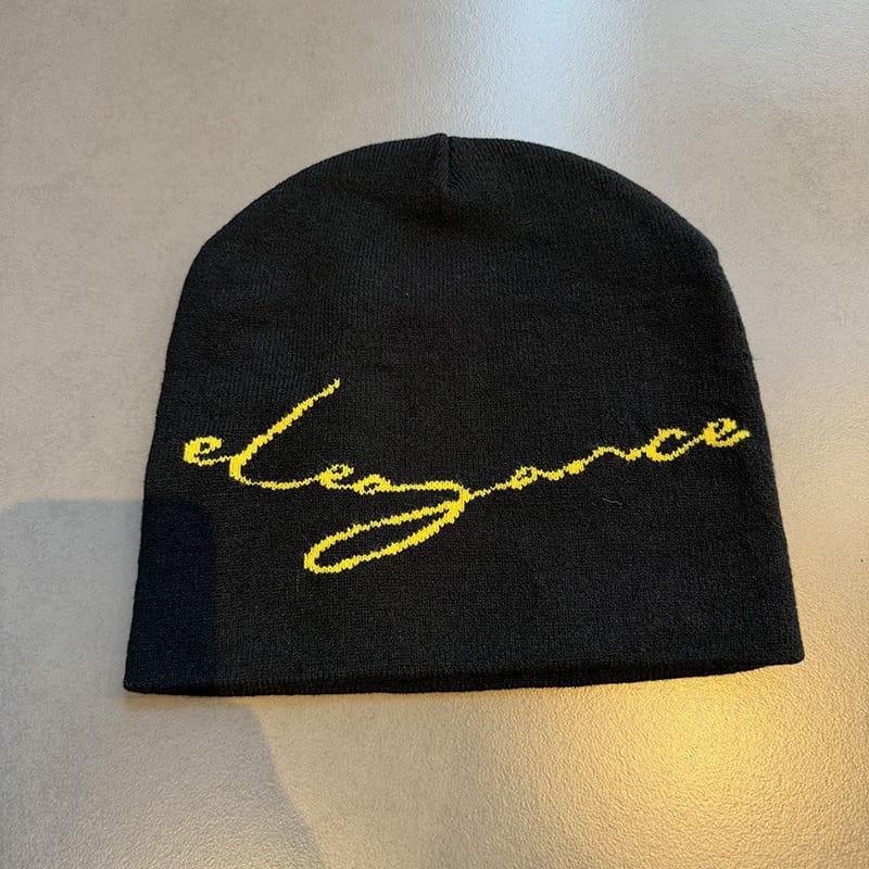 Elegance Script Knit Beanie Black / Yellow