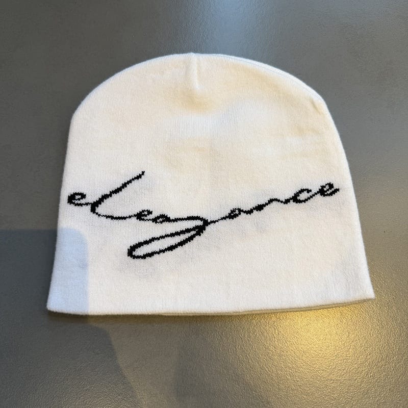Elegance Script Knit Beanie Cream