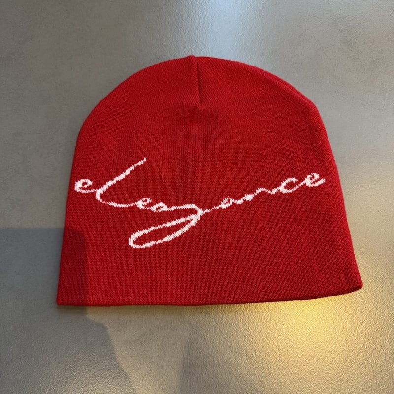 Elegance Script Knit Beanie Red