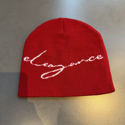 Elegance Script Knit Beanie Red