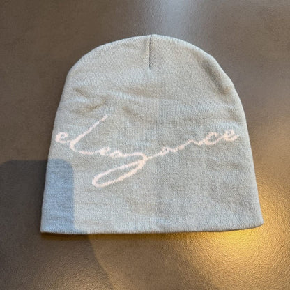 Elegance Script Knit Beanie Gray / White