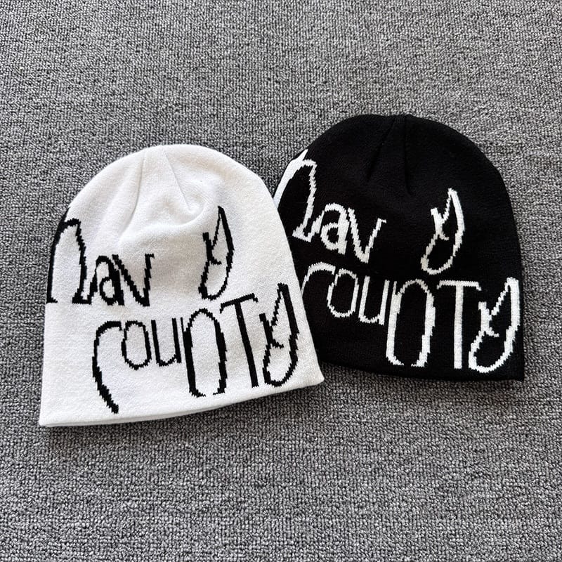 Devil Horn Lettering Knit Beanie