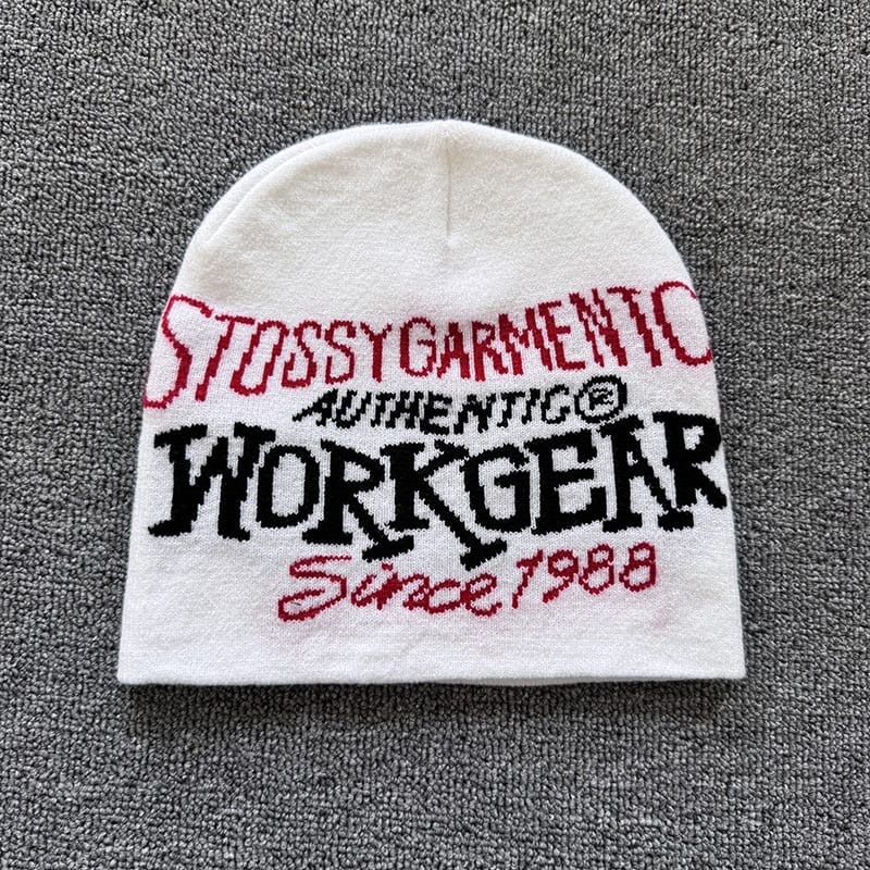 Vintage Workgear Lettering Knit Beanie White