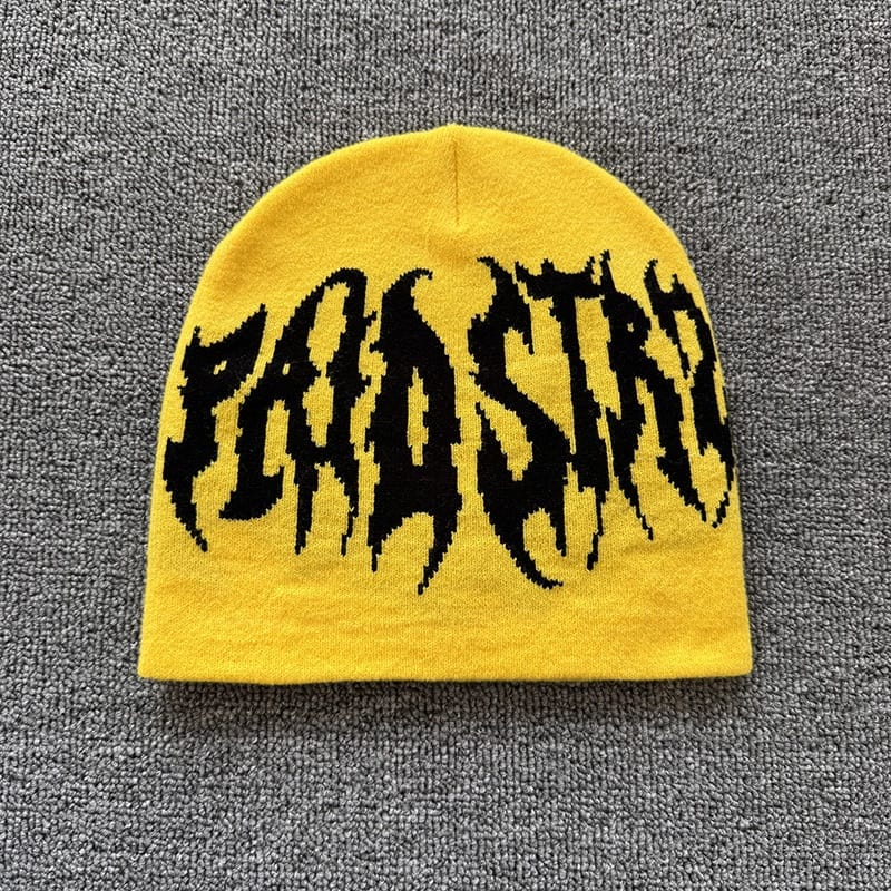 Distorted Gothic Letter Knit Beanie Yellow / Black
