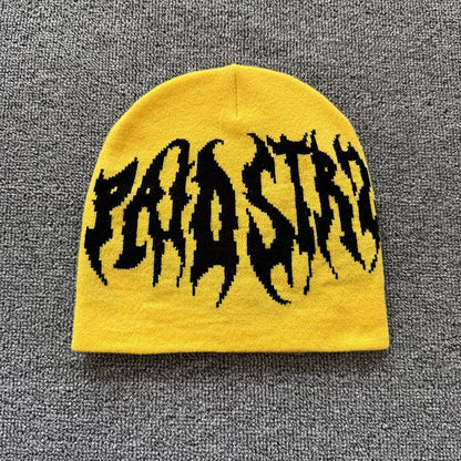 Distorted Gothic Letter Knit Beanie Yellow / Black