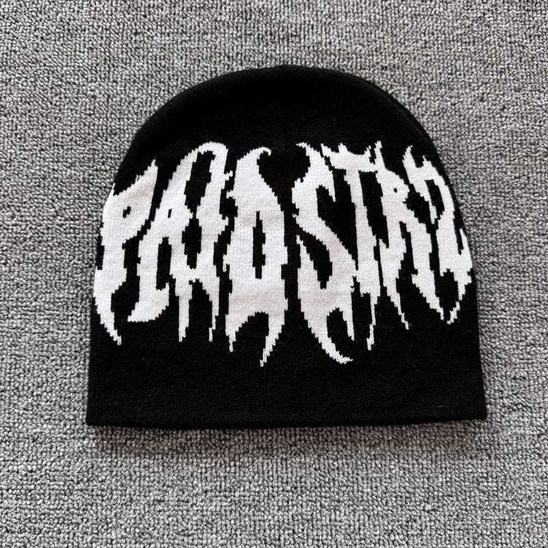 Distorted Gothic Letter Knit Beanie Black / White