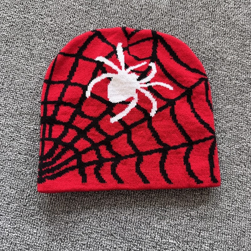 Spider Web Knit Beanie Red