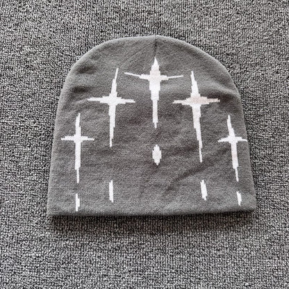 Falling Cross Knit Beanie Gray / White