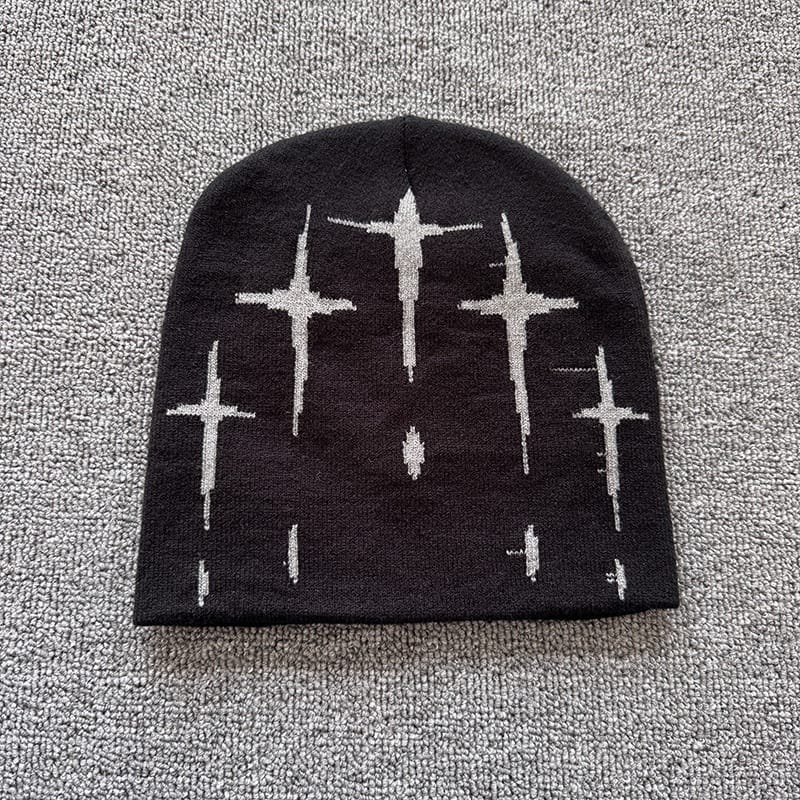 Falling Cross Knit Beanie Black / Gray