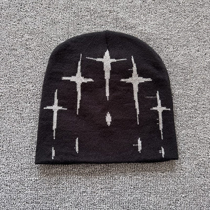 Falling Cross Knit Beanie Black / Gray