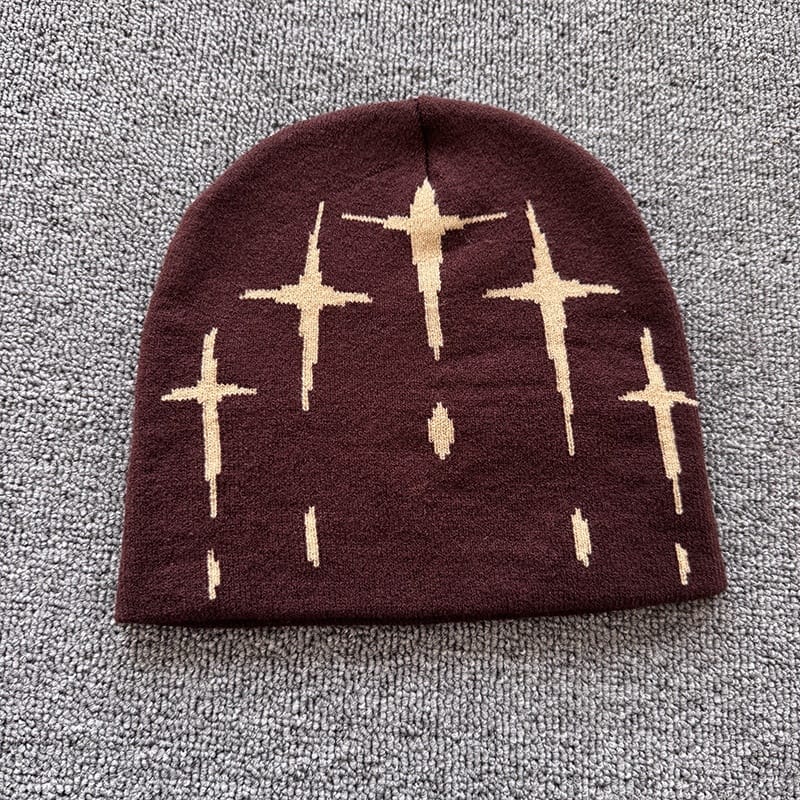 Falling Cross Knit Beanie Brown / Beige