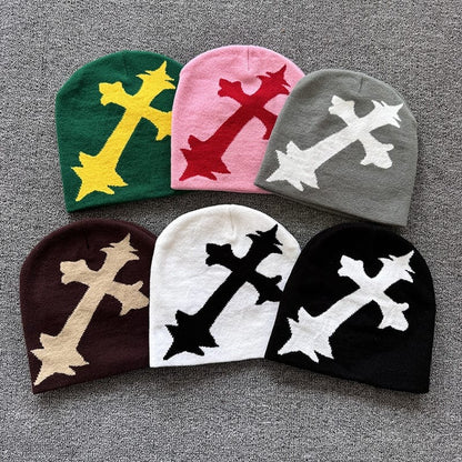 Oversized Gothic Cross Knit Beanie
