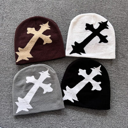 Oversized Gothic Cross Knit Beanie
