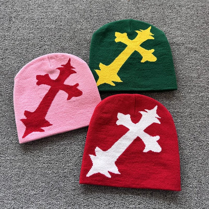 Oversized Gothic Cross Knit Beanie