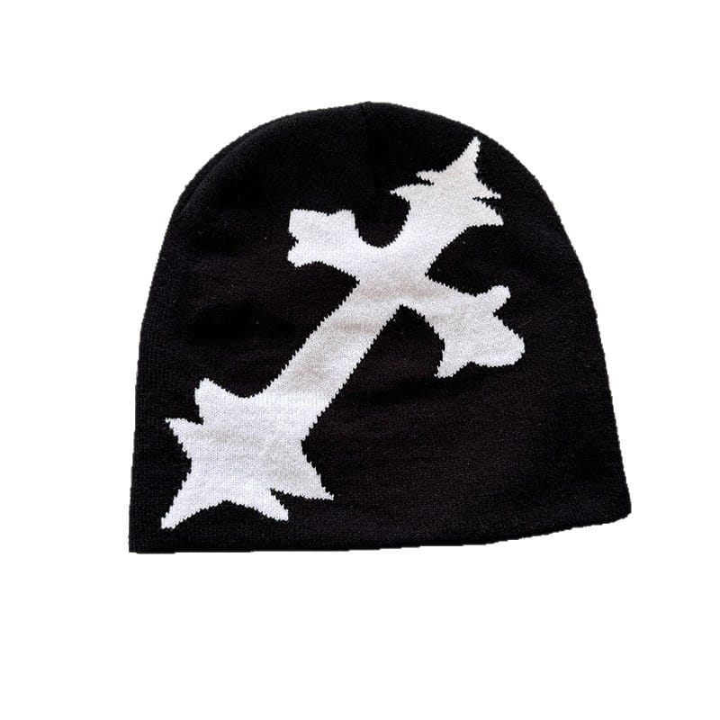 Oversized Gothic Cross Knit Beanie