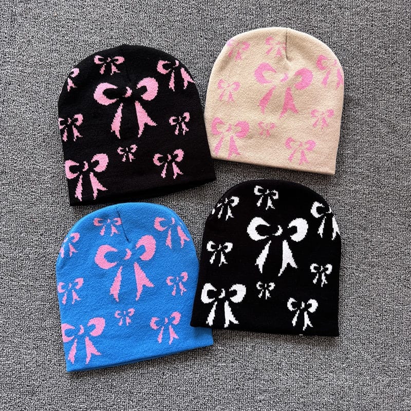 Ribbon Bow Knit Beanie