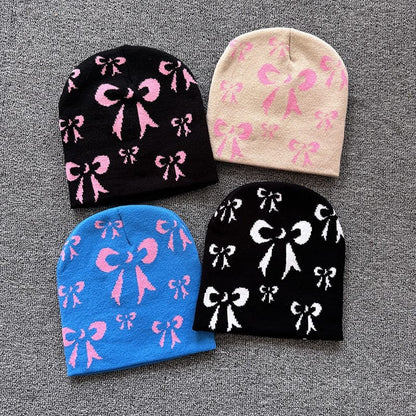 Ribbon Bow Knit Beanie