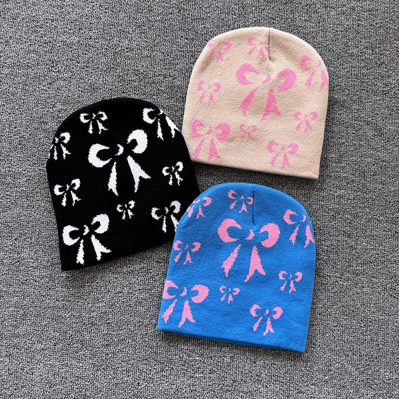 Ribbon Bow Knit Beanie