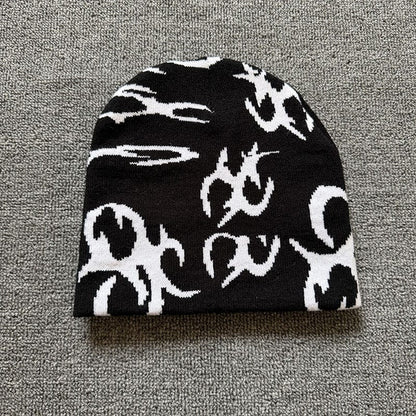 Allover Tribal Knit Beanie Black